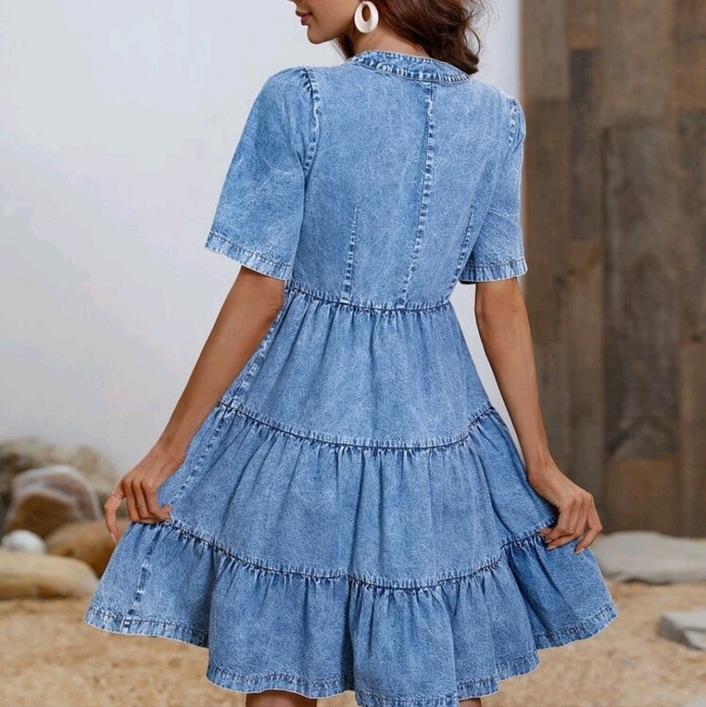 denim dress shien to wear in summer on a beautiful beach day, cocktail. - Picture 2 of 4